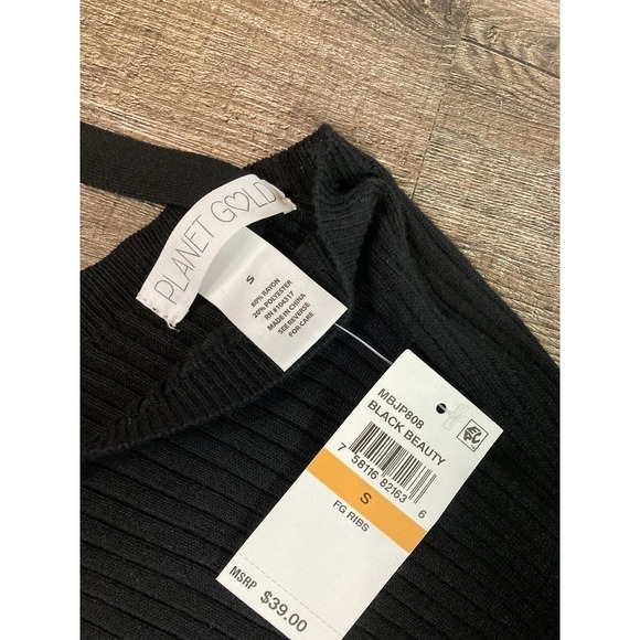 NWT Planet Gold Black Beauty Open V Neck Ribbed Blouse Top Size Small - Picture 2 of 7